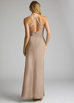 Azazie Becca Bridesmaid Dresses Taupe Sheath V-Neck Chiffon Dress image5