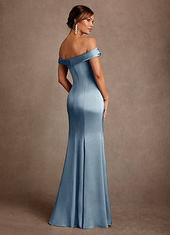 Azazie Boone Abiti per la Madre della Sposa Abito Sirena in Raso Elasticizzato a Spalla Scoperta Blu Polveroso image3