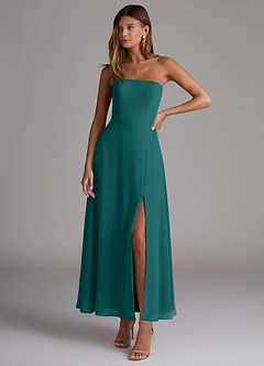 Azazie Wren Bridesmaid Dresses Peacock A-Line Strapless Chiffon Dress image1