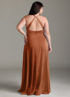 Azazie Davis Bridesmaid Dresses Copper A-Line Pleated Stretch Satin Dress image8