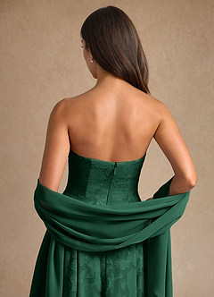 Azazie Lorain Mother of the Bride Dresses Dark Green A-Line Pleated Floral Burnout Dress image11