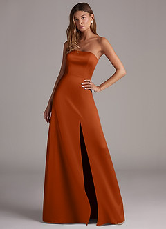 Azazie Wren Brautjungfernkleider Wandelbar A-Linie Schulterfrei Stretch-Satin Kleid Gebranntes Orange image3