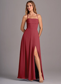 Azazie Carolyn Bridesmaid Dresses Pomegranate A-Line Pleated Chiffon Dress image5