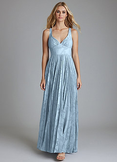 Azazie Mirella 신부 들러리 드레스 A라인 주름진 플로럴 번아웃 바닥 길이 드레스 image5