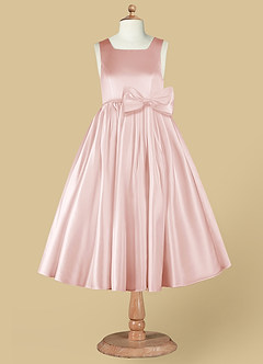 Azazie Bo Peep Flower Girl Dresses Blushing Pink A-Line Bow Matte Satin Dress image7