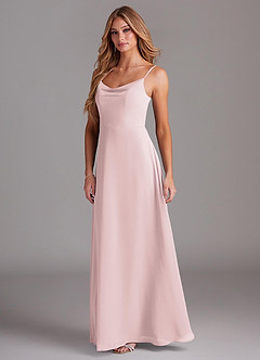 Azazie Daenerys Bridesmaid Dresses Blushing Pink A-Line Cowl Chiffon Dress image4