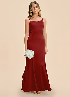 Azazie Lioren Junior Pomegranate Sheath Bow Stretch Satin Dress image2
