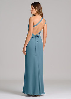 Azazie Monroe Vestidos de damas de honor Vestido de Bermudas de Gasa de Corte Recto con Hombro unilateral image2