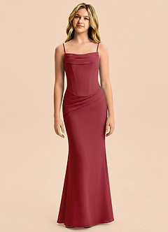 Azazie Sorrel Junior Pomegranate Mermaid Pleated Chiffon Dress image5