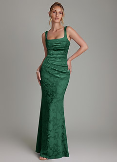 Azazie Agustina Bridesmaid Dresses Dark Green Mermaid Corset Floral Burnout Dress image1