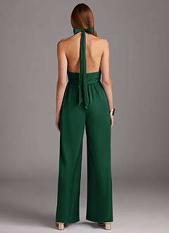 Azazie Oli Bridesmaid Dresses Dark Green Pleated Stretch Satin Jumpsuit image2