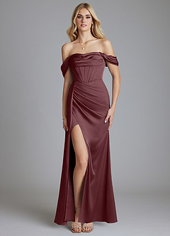 Azazie Amyra Bridesmaid Dresses Sangria Mermaid Off the Shoulder Stretch Satin Convertible Dress image9