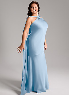 Azazie Kinsley Bridesmaid Dresses Powder Blue Mermaid Side Slit Stretch Satin Dress image12