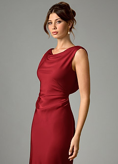Azazie Kieryn Bridesmaid Dresses Scarlet Mermaid Pleated Stretch Satin Dress image4