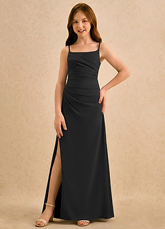 Azazie Cannoli Girls Formal Robe Demoiselle D'honneur Fillette Robe Trapèze en Mousseline de soie Plissée Noir image5