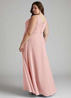 Azazie Flora Robes de demoiselle d'honneur Robe Trapèze en Mousseline de soie Plissée Rose Poudré image11