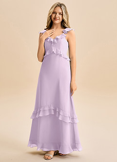 Azazie Tavie Junior Vestido de Lila Esmerilada de Gasa de Corte en A con Volante image3