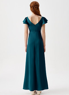 Azazie Omari Junior Ink Blue A-Line Pleated Stretch Satin Dress image7
