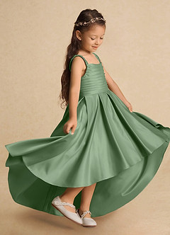 Azazie Kat Flower Girl Dresses Matcha A-Line Pleated Matte Satin Dress image1