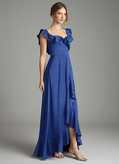 Azazie Lyra Bridesmaid Dresses Royal Blue A-Line Off the Shoulder Stretch Satin Convertible Dress image5