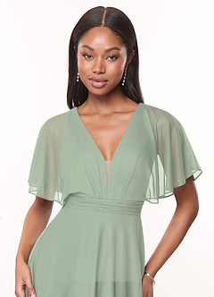 Azazie Tinsley Bridesmaid Dresses Dusty Sage A-Line Pleated Mesh Dress image5