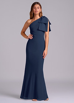 Azazie Yuanna Bridesmaid Dresses Dark Navy Mermaid One Shoulder Chiffon Dress image1