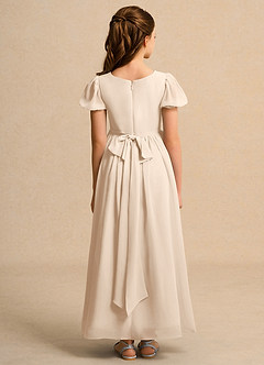 Azazie Lilia Girls Formal Blumenmädchenkleider A-Linie mit ärmel Chiffon Kleid Alabaster Weiß image2