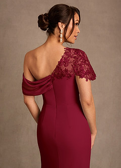 Azazie Sally Mère de la mariée Robes Robe Fourreau en Mousseline de soie Dentelle Bourgogne image5