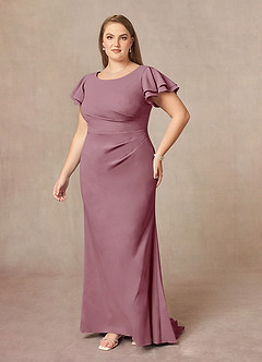 Azazie Peppermint Mother of the Bride Dresses Vintage Mauve Mermaid Scoop Ruched Stretch Crepe Dress image8