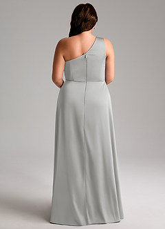 Azazie Brooke Brautjungfernkleider A-Linie One-Shoulder Stretch-Satin Kleid Silber image9