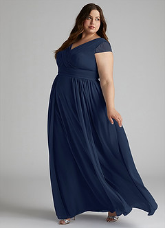 Azazie Organa Bridesmaid Dresses Dark Navy A-Line Pleated Chiffon Dress image9