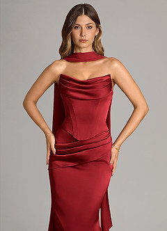 Azazie Sorrel 신부 들러리 드레스 인어 스트랩리스 스트레치 새틴 바닥 길이 드레스 image5