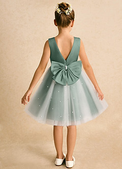 Azazie Esme Flower Girl Dresses Eucalyptus Ball-Gown Bow Tulle Dress image1