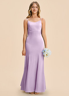 Azazie Lioren Junior Frosted Lilac Sheath Bow Stretch Satin Dress image5