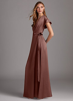 Azazie Nico Bridesmaid Dresses Espresso A-Line V-Neck Stretch Satin Dress image2