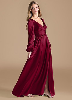 Azazie Norah Bridesmaid Dresses Burgundy A-Line Metallic Satin Dress image3