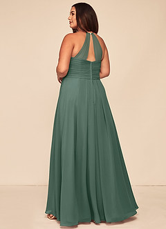 Azazie Ginger Bridesmaid Dresses Sea Moss A-Line Halter Pleated Chiffon Dress image10
