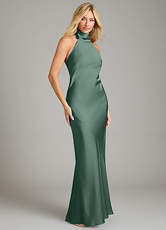 Azazie Velli Bridesmaid Dresses Eucalyptus Mermaid High Neck Stretch Satin Dress image4