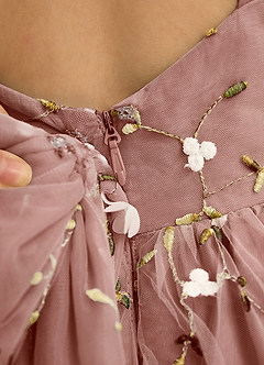 Azazie Bean Jurken voor bloemenmeisjes Baljurk Jurk van Tule Mouwloos Ceder Roos image6