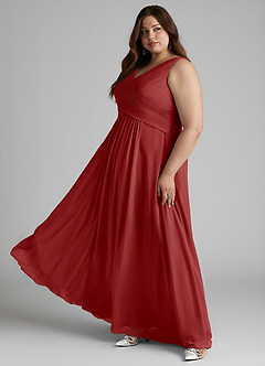 Azazie Flora Bridesmaid Dresses Rust A-Line Pleated Chiffon Dress image12