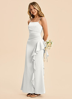 Azazie Lyla Junior White Mermaid Pleated Stretch Satin Dress image1
