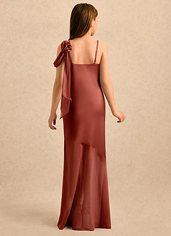 Azazie Kai Girls Formal Robe Demoiselle D'honneur Fillette Robe Fourreau en Satin extensible Plissée Terracotta image2