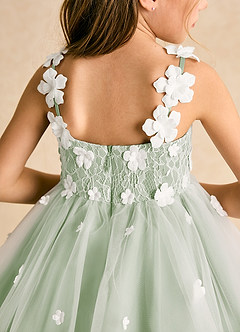 Azazie Teacup Flower Girl Dresses Ivory Dusty Sage Ball-Gown Lace Tulle Dress image11