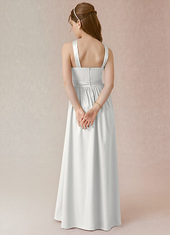 Azazie Jiya Junior White A-Line Pleated Stretch Satin Dress image2