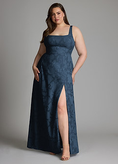 Azazie Debra Bridesmaid Dresses Dark Navy A-Line with Pockets Floral Burnout Dress image11