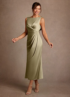 Azazie Mazhe Kleider für die Brautmutter A-Linie Plissee Stretch-Satin Kleid Moosgrün image3
