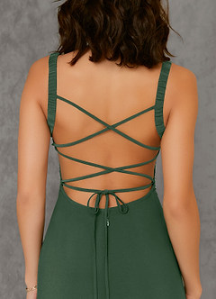 Azazie Nikki Bridesmaid Dresses Eucalyptus Sheath Corset Luxe Knit Dress image6