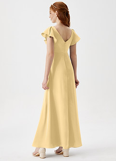 Azazie Omari Junior Butter A-Line Pleated Stretch Satin Dress image2