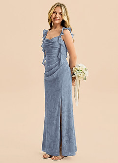 Azazie Jessamine Junior Meerjungfrau-Linie Herzausschnitt Blumen-Burnout Kleid Staubblau image3
