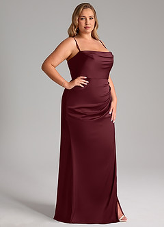 Azazie Leonis Vestidos de damas de honor Vestido de Cabernet de Satén Elástico de Corte Sirena Convertible con Plisado image14